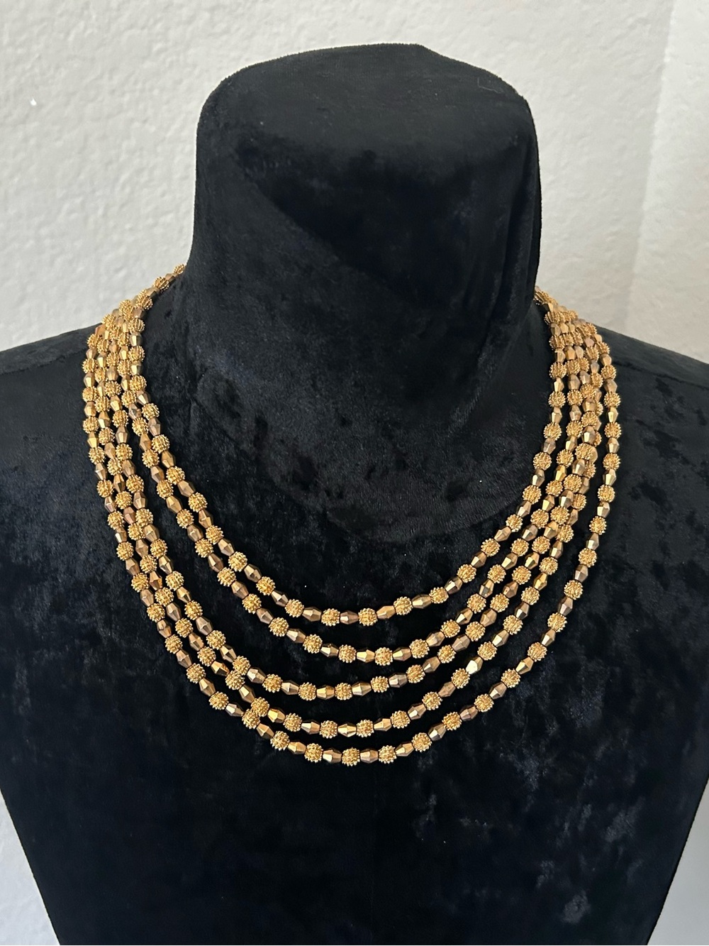 Vintage Trifari Gold Tone Multi Strand Beaded Necklace